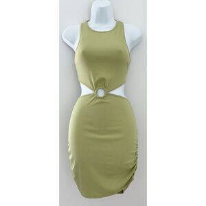 Shein Green Sleeveless Cut Out Waist BodyCon Tank Ruched Dress Womens Medium